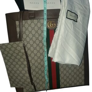 Gucci Beige and Green Tote with Red Stripe